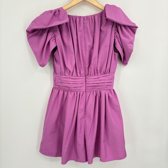 Express V-neck Puff Sleeve Pleated Romper Light Purple, Sz 2, New Year's Party - Picture 2 of 9